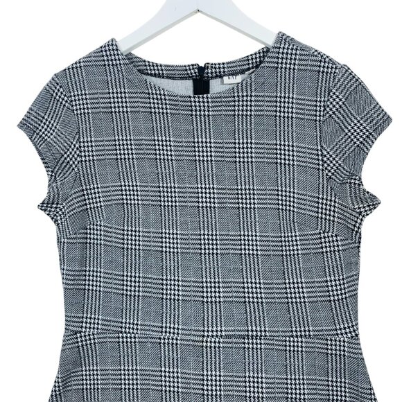 Gap Plaid Fit and Flare Peplum Dress in Ponte, Sz 10 Black plaid - Picture 14 of 16